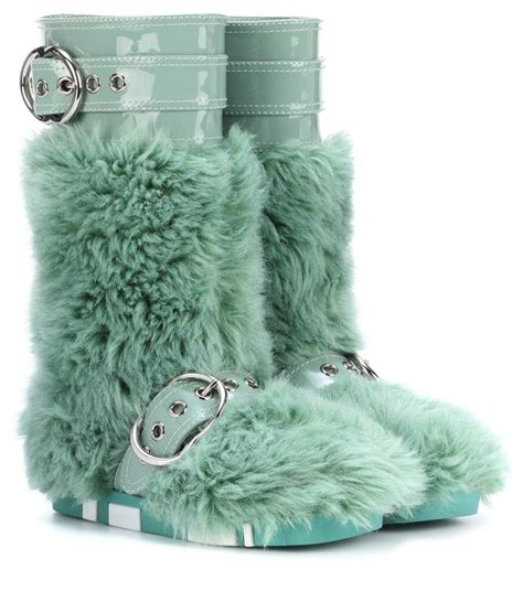 Miu Miu Patent Leather Faux Fur Trim Boots 